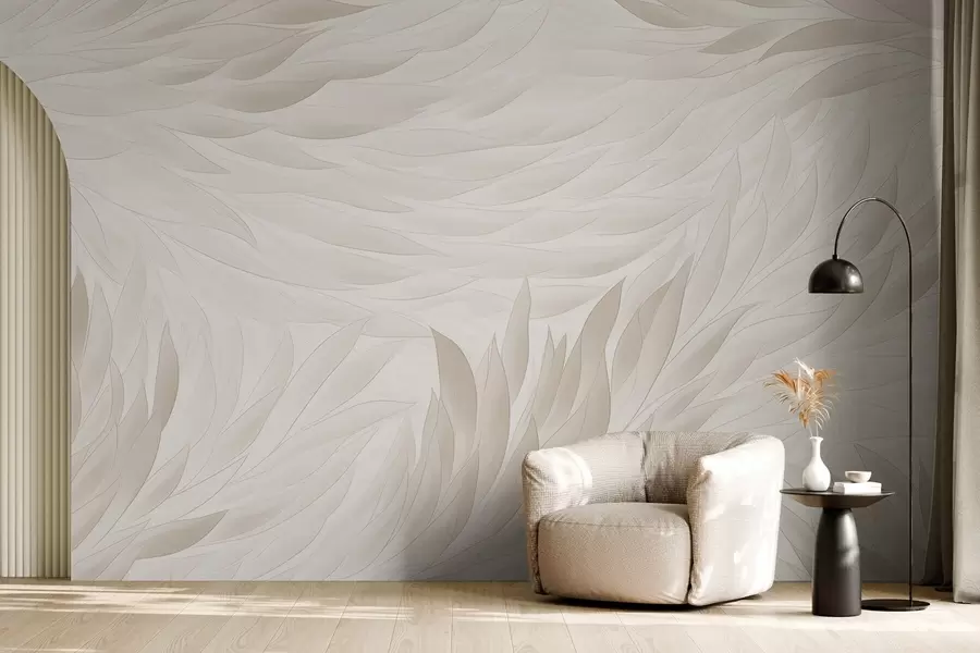 wall murals Wavy leaves in soft cream shades w04610