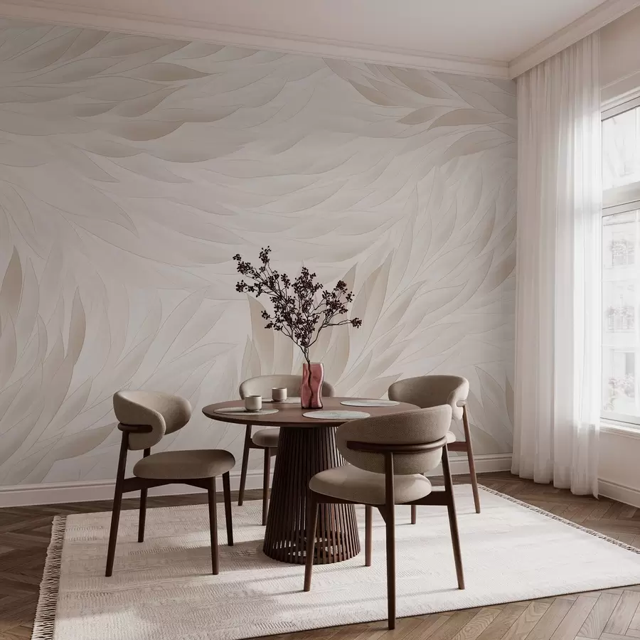 wall murals Wavy leaves in soft cream shades w04610