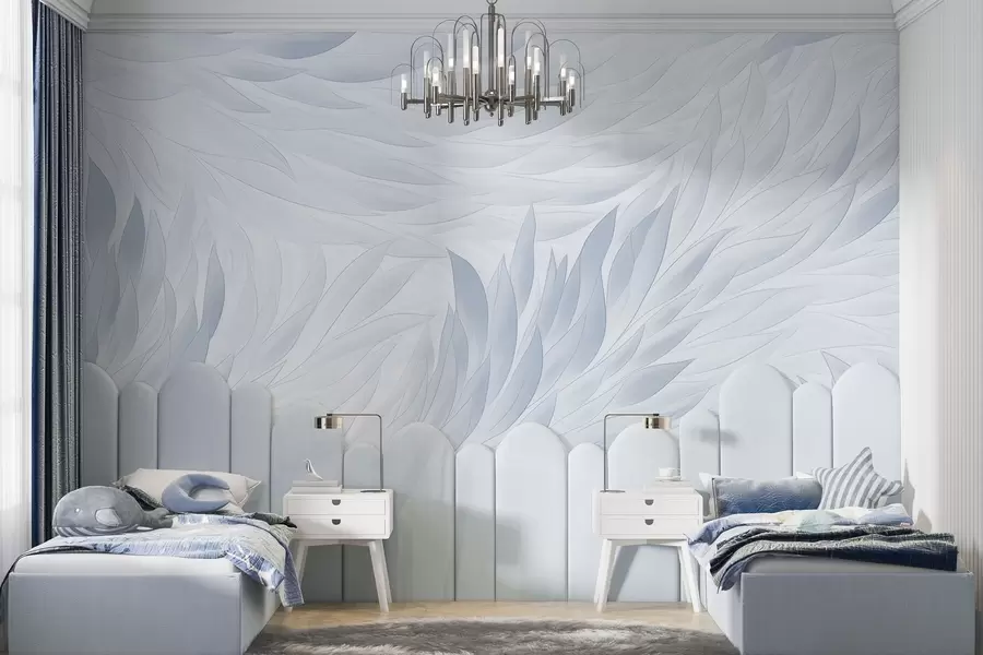 wall murals Wavy leaves in light blue tones w04610v1