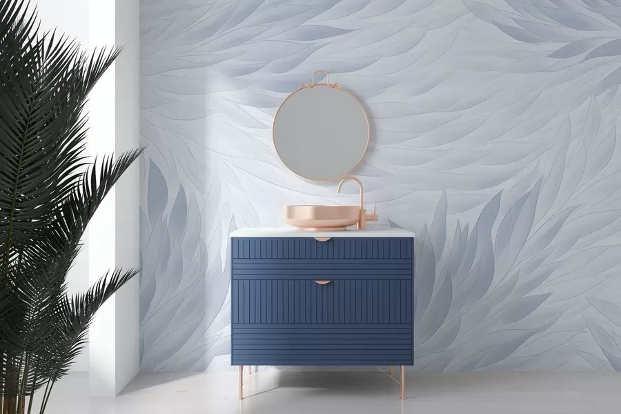 wall murals Wavy leaves in light blue tones w04610v1