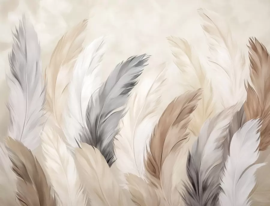 wall murals Soft fluffy feathers in a warm neutral palette w04736
