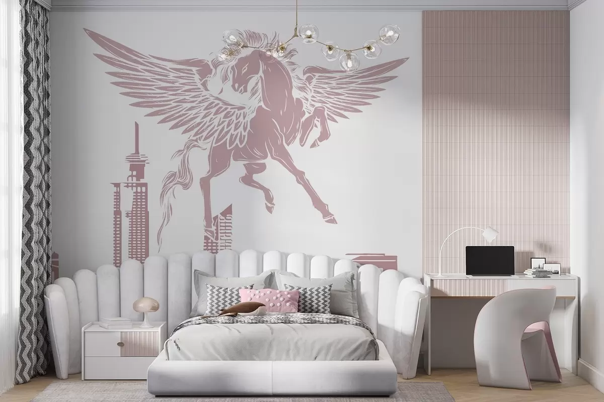 wall murals Pegasus over the city w04777