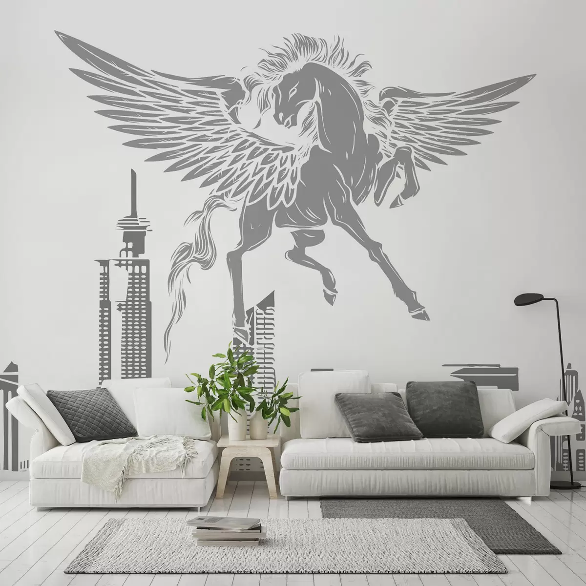 wall murals Pegasus over the city w04777v2