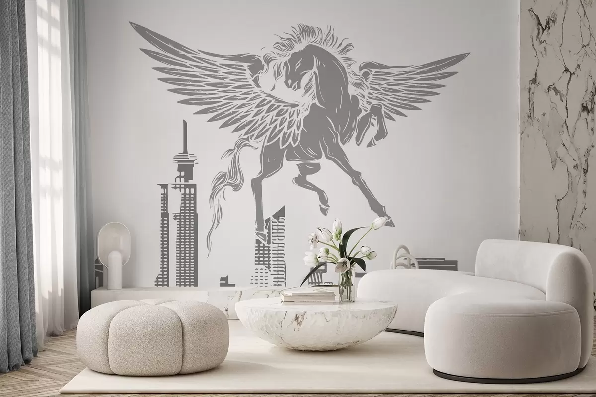 wall murals Pegasus over the city w04777v2