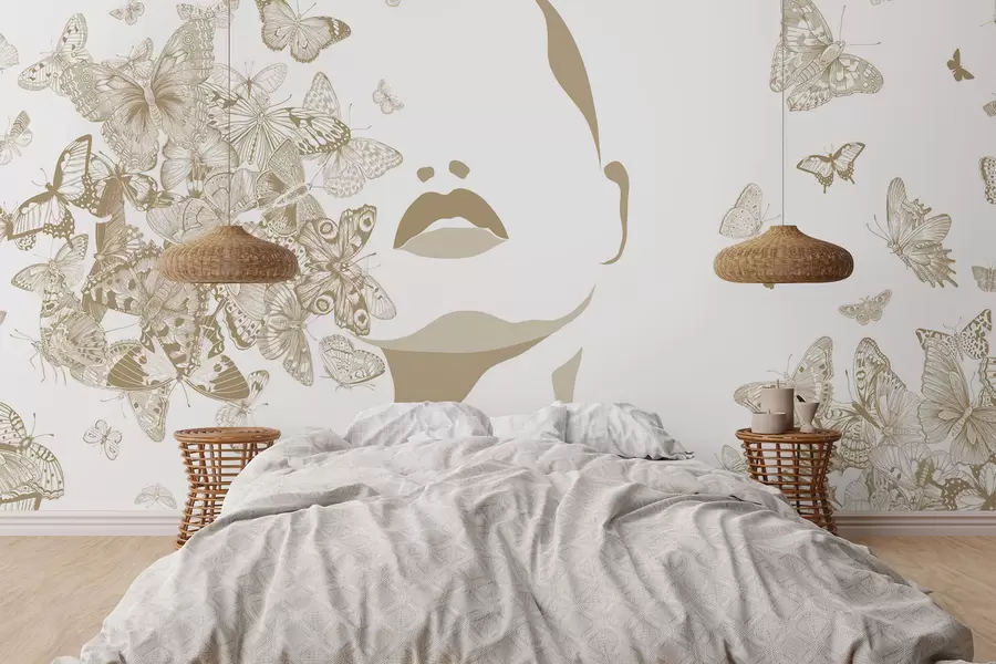 wall murals Silhouette of a face among butterflies w04778v2