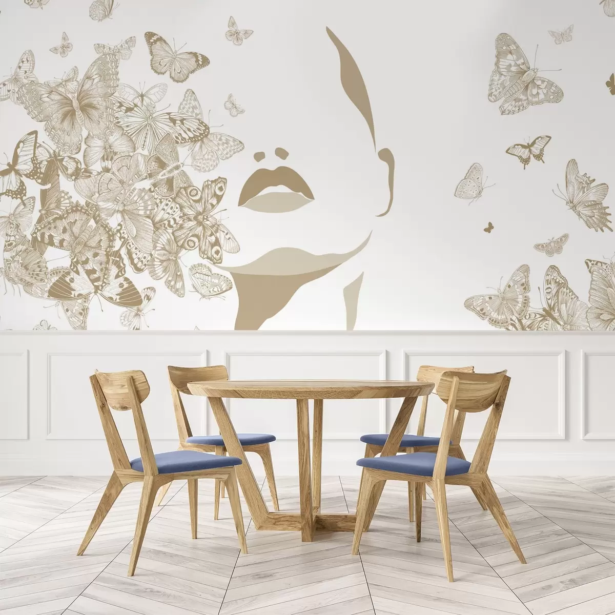 wall murals Silhouette of a face among butterflies w04778v2