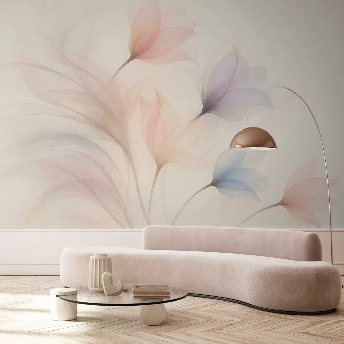 wall murals delicate semi-transparent tulips on a beige background w04754