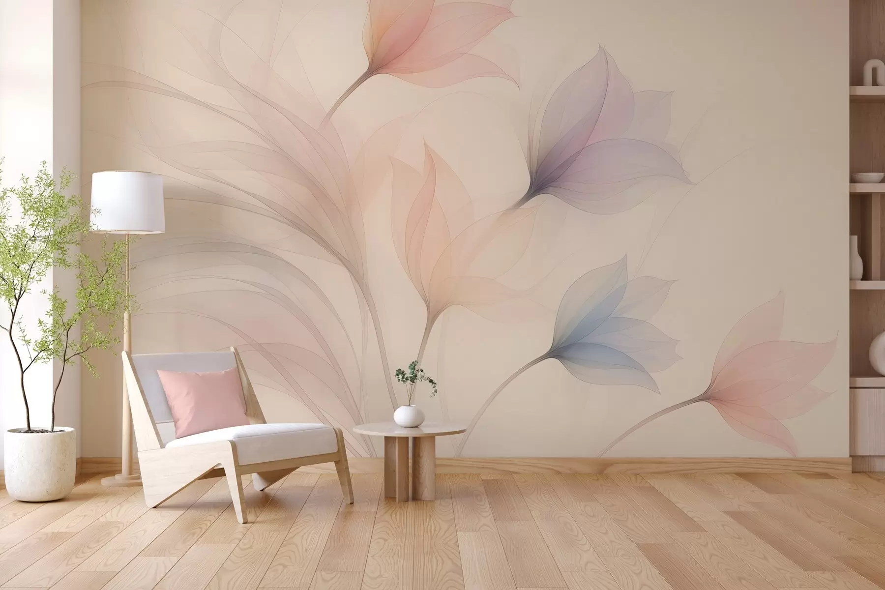 wall murals delicate semi-transparent tulips on a beige background w04754