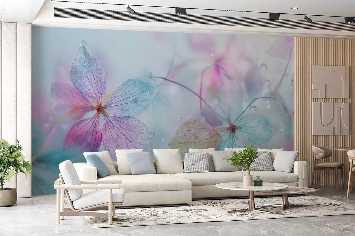 wall murals delicate flowers with veins under water w04809
