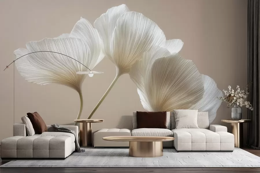 wall murals three delicate flowers on a beige background w04810