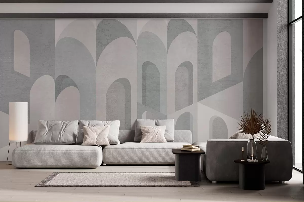 wall murals urban metamorphoses of the arch in powder grey tones w04812