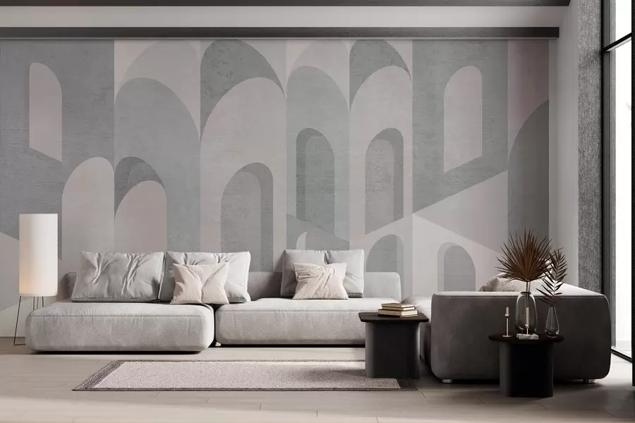 wall murals urban metamorphoses of the arch in powder grey tones w04812