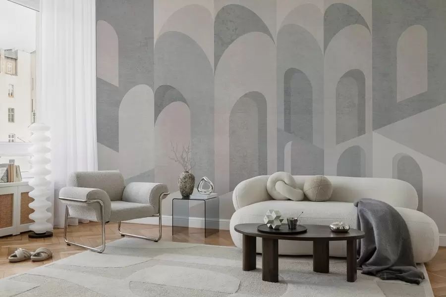 wall murals urban metamorphoses of the arch in powder grey tones w04812