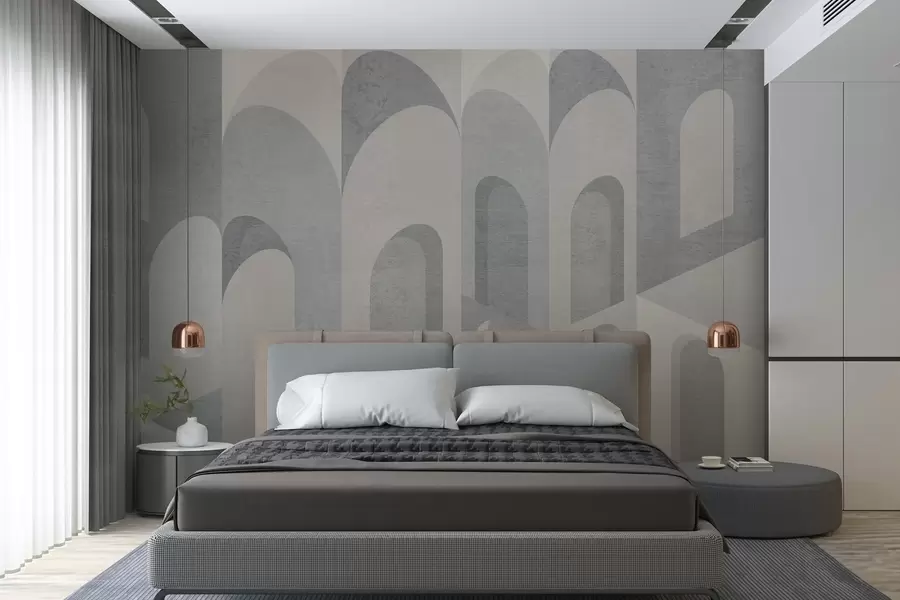 wall murals urban metamorphoses of the arch in grey and cool beige tones w04812v1