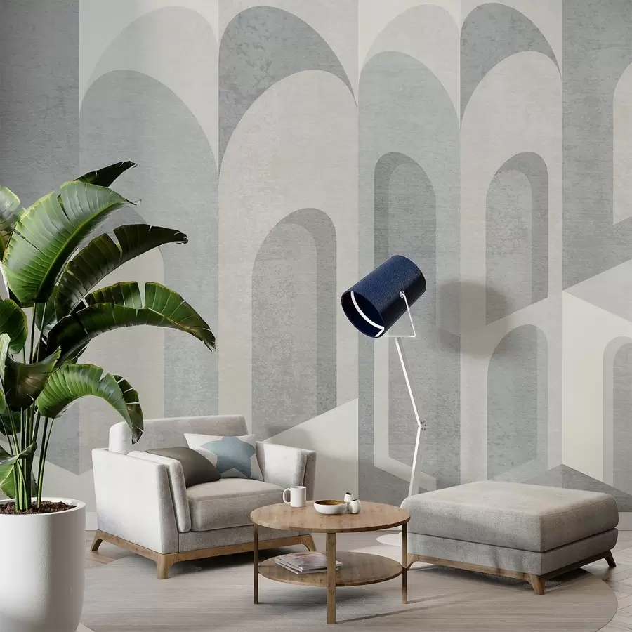 wall murals urban metamorphoses of the arch in grey and cool beige tones w04812v1