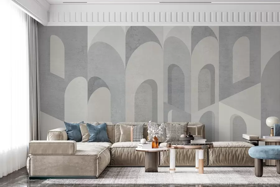 wall murals urban metamorphoses of the arch in grey and cool beige tones w04812v1