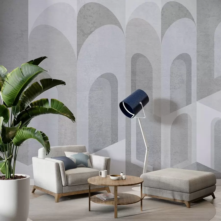 wall murals urban metamorphoses of the arch in grey and blue tones w04812v2