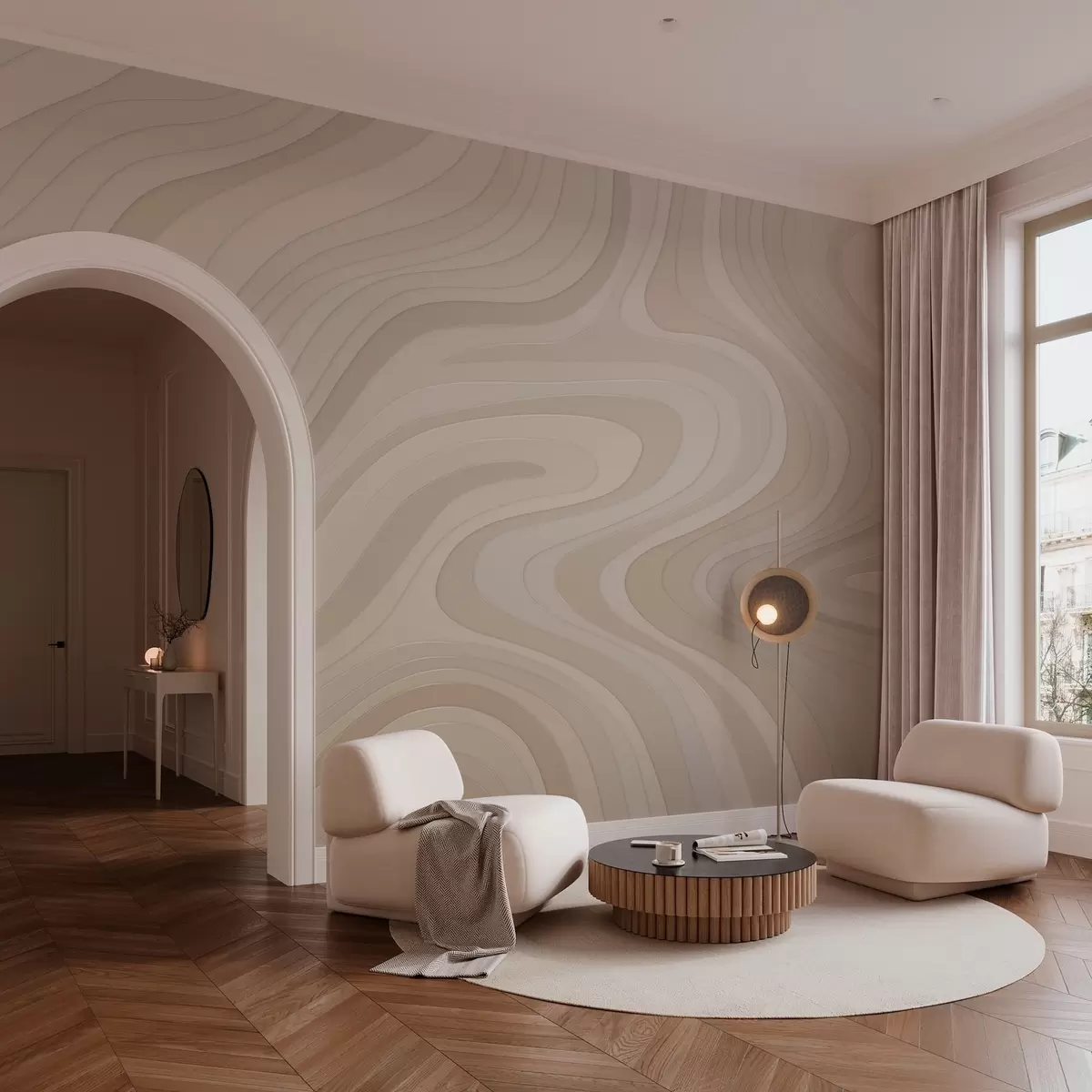 wall murals abstract waves in powder tones w04813