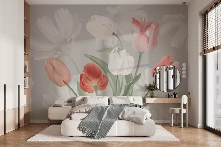 wall murals Flower bouquet with tulips w04784
