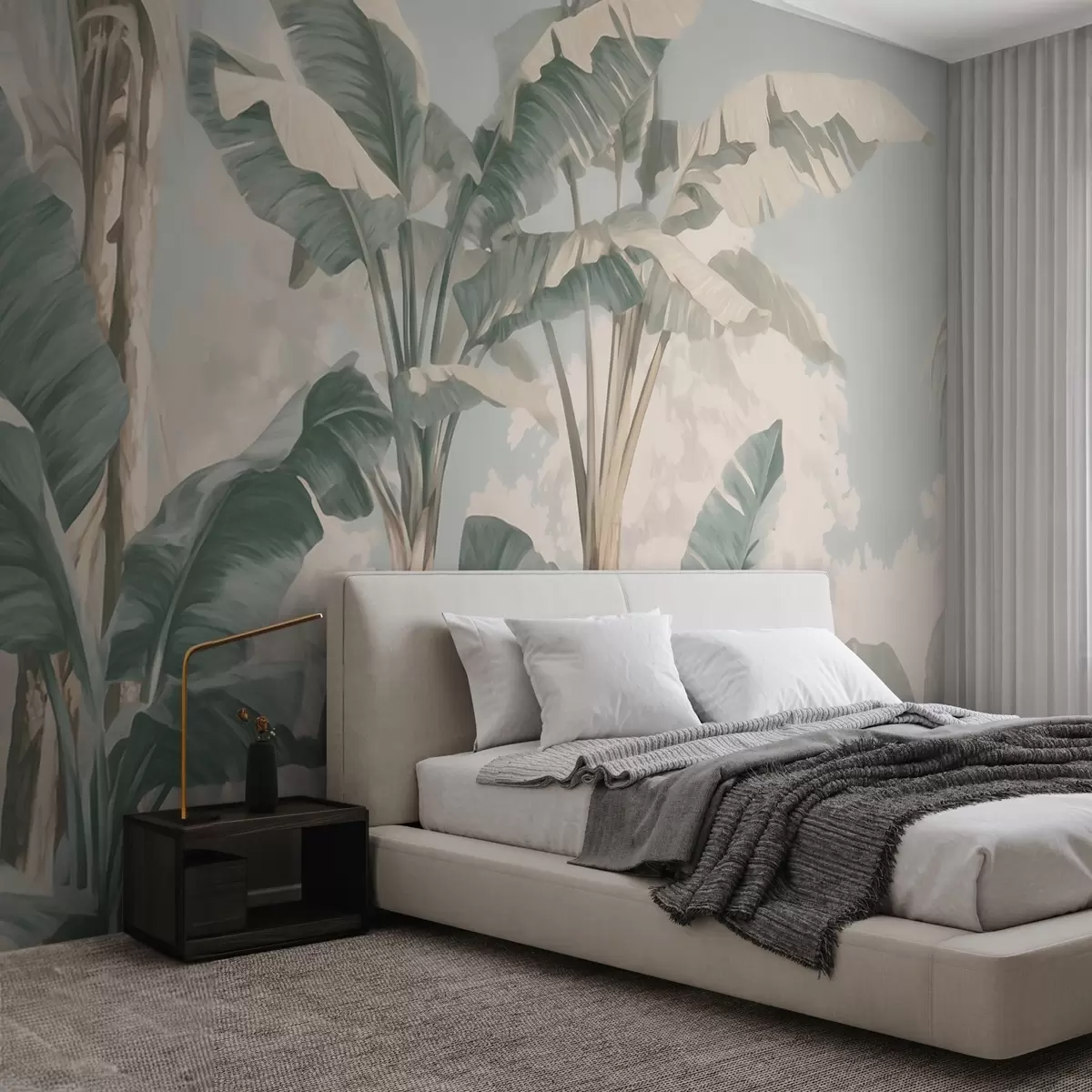 wall murals Tropical banana leaves in soft pastel tones w09311