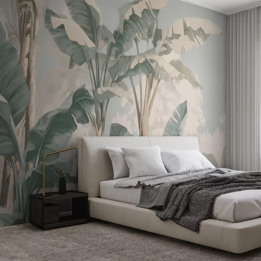 Wall murals Tropical banana leaves in soft pastel tones w09311 buy UK - Uwalls.co.uk wall murals Tropical banana leaves in soft pastel tones w09311