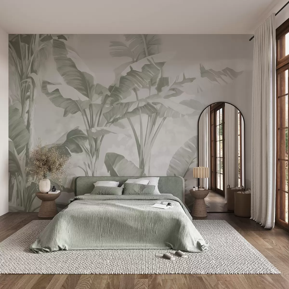 wall murals Tropical banana leaves in gentle green shades w09311v1