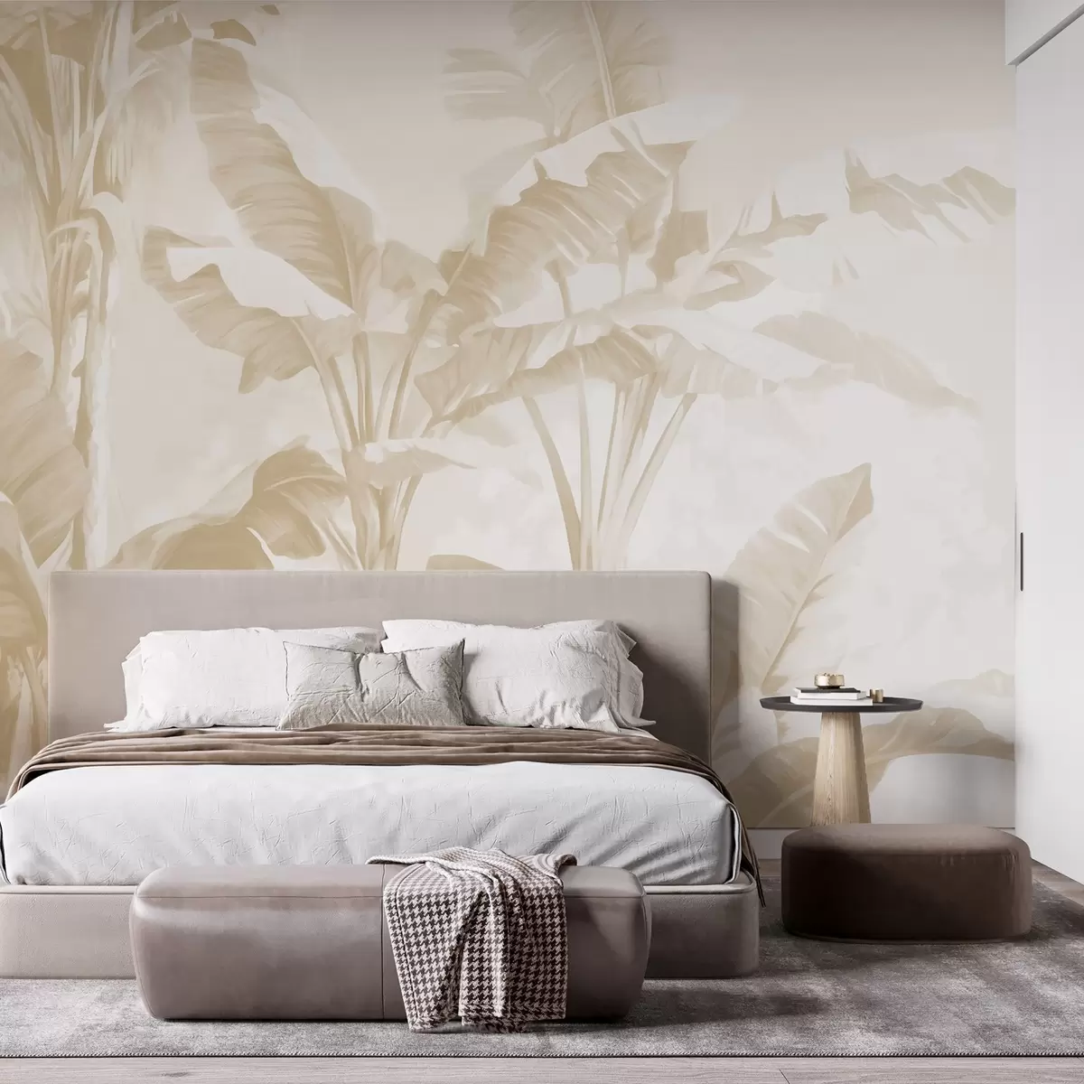 wall murals Tropical banana leaves in soft beige tones w09311v2
