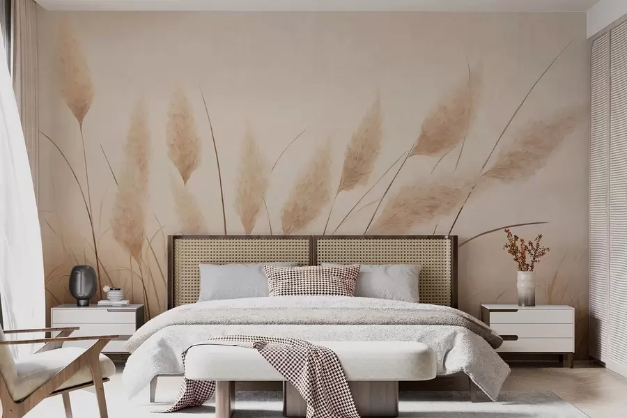 wall murals Soft beige pampas grass in the field w09324