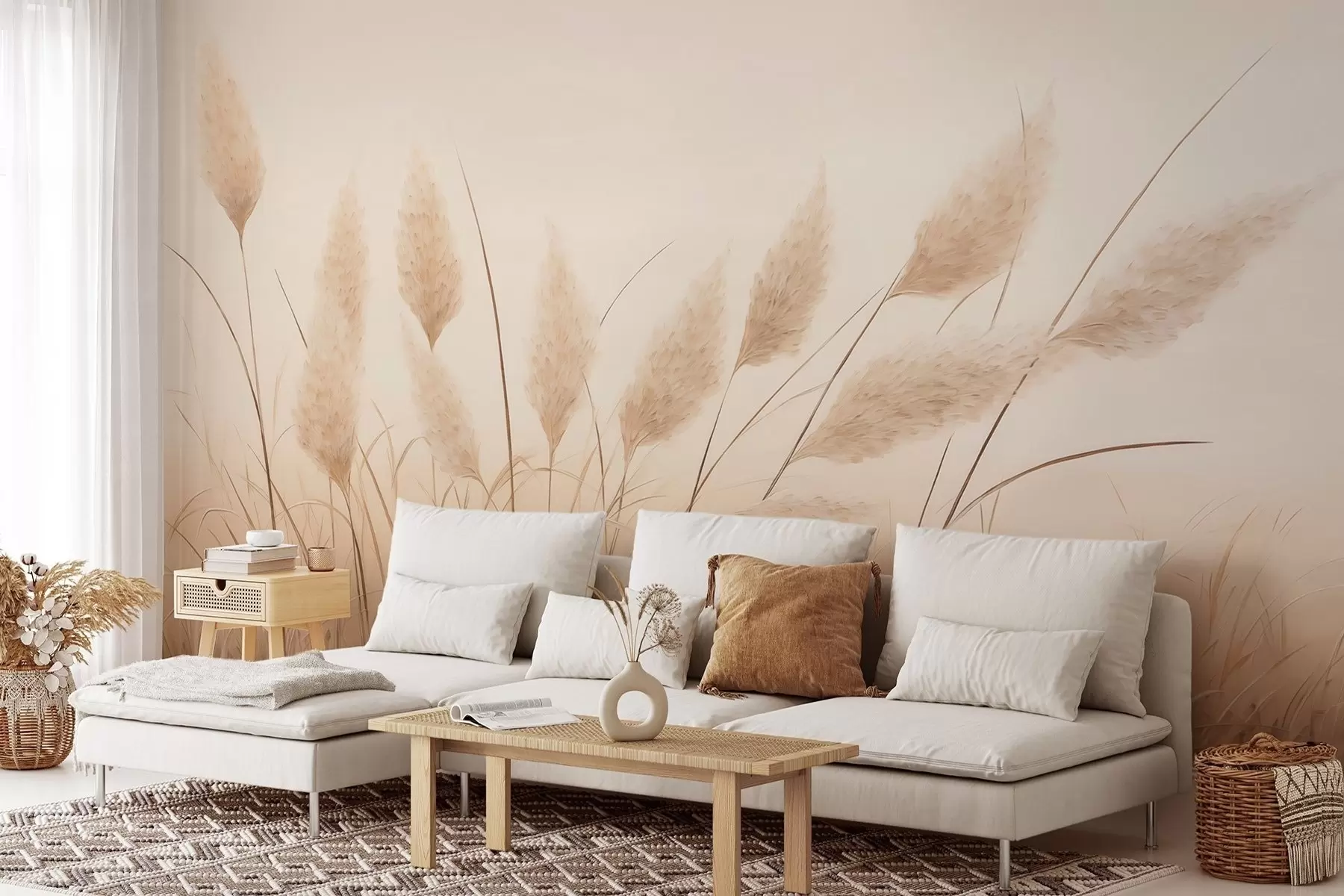 wall murals Soft beige pampas grass in the field w09324