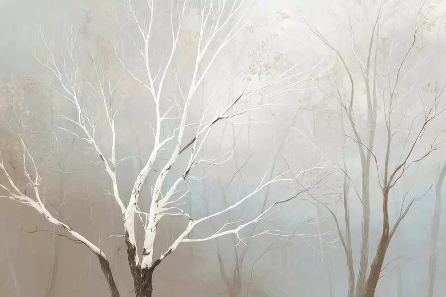 wall murals Light branches in morning mist in pastel tones w09447