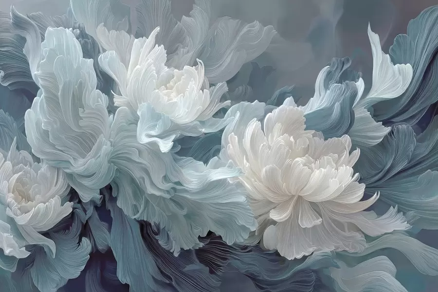 wall murals Abstract flowers in blue and turquoise shades w09452