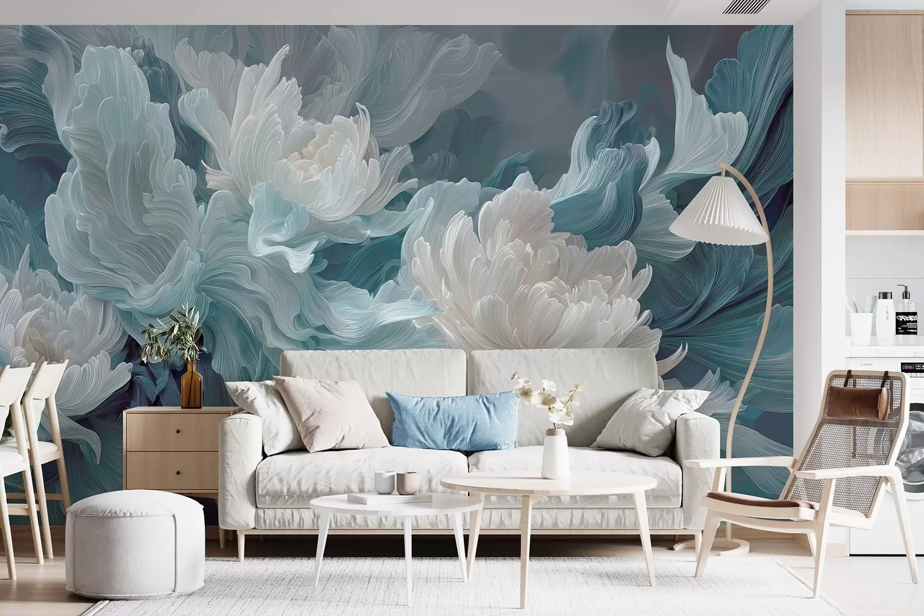 wall murals Abstract flowers in blue and turquoise shades w09452