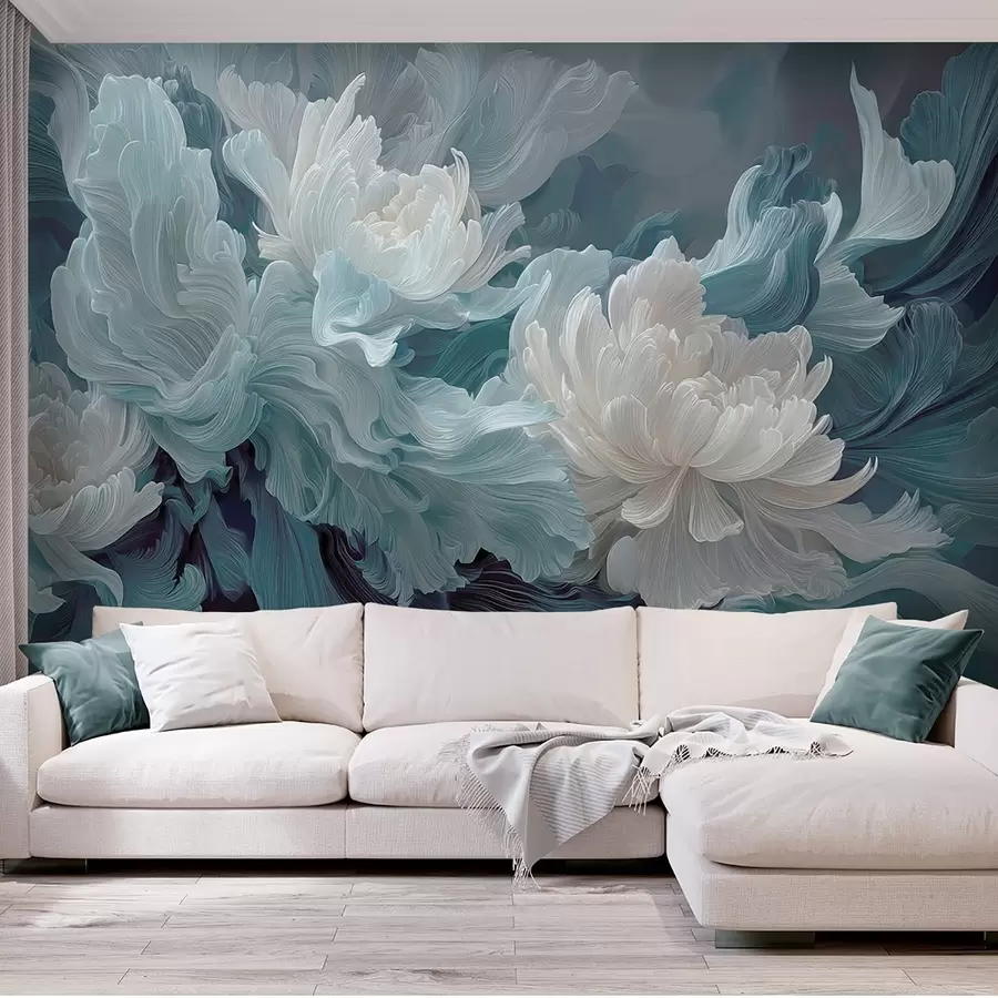 Wall murals Abstract flowers in blue and turquoise shades w09452 buy UK - Uwalls.co.uk wall murals Abstract flowers in blue and turquoise shades w09452