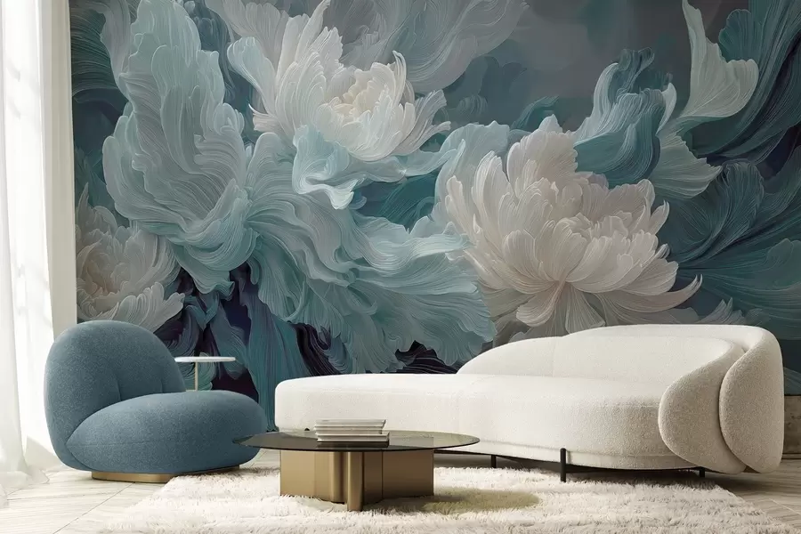 wall murals Abstract flowers in blue and turquoise shades w09452