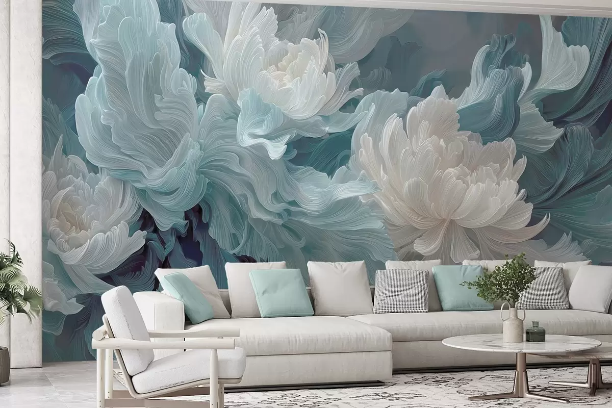 wall murals Abstract flowers in blue and turquoise shades w09452