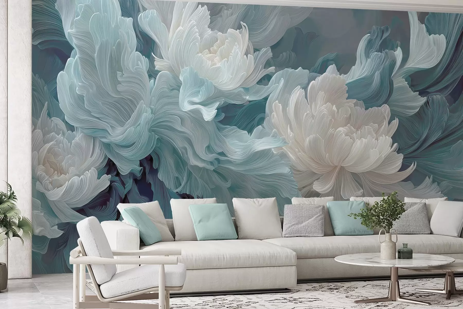 wall murals Abstract flowers in blue and turquoise shades w09452
