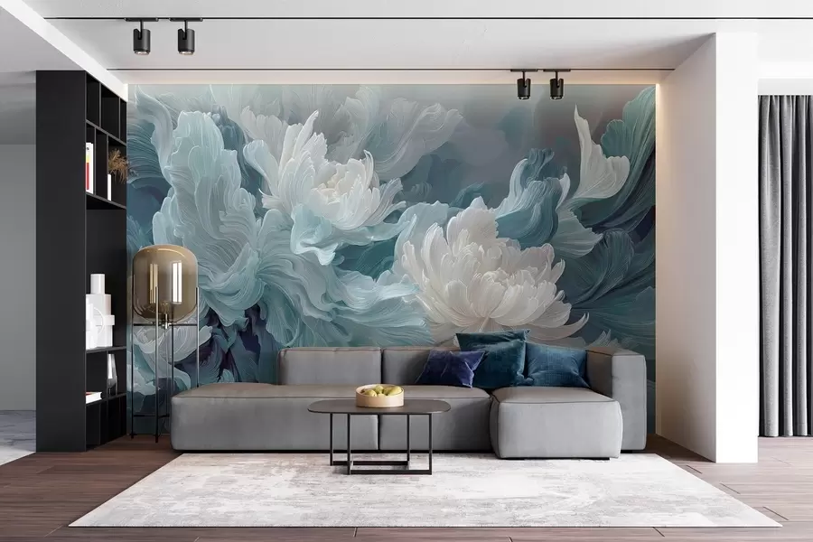 wall murals Abstract flowers in blue and turquoise shades w09452
