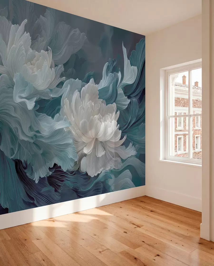 wall murals Abstract flowers in blue and turquoise shades w09452