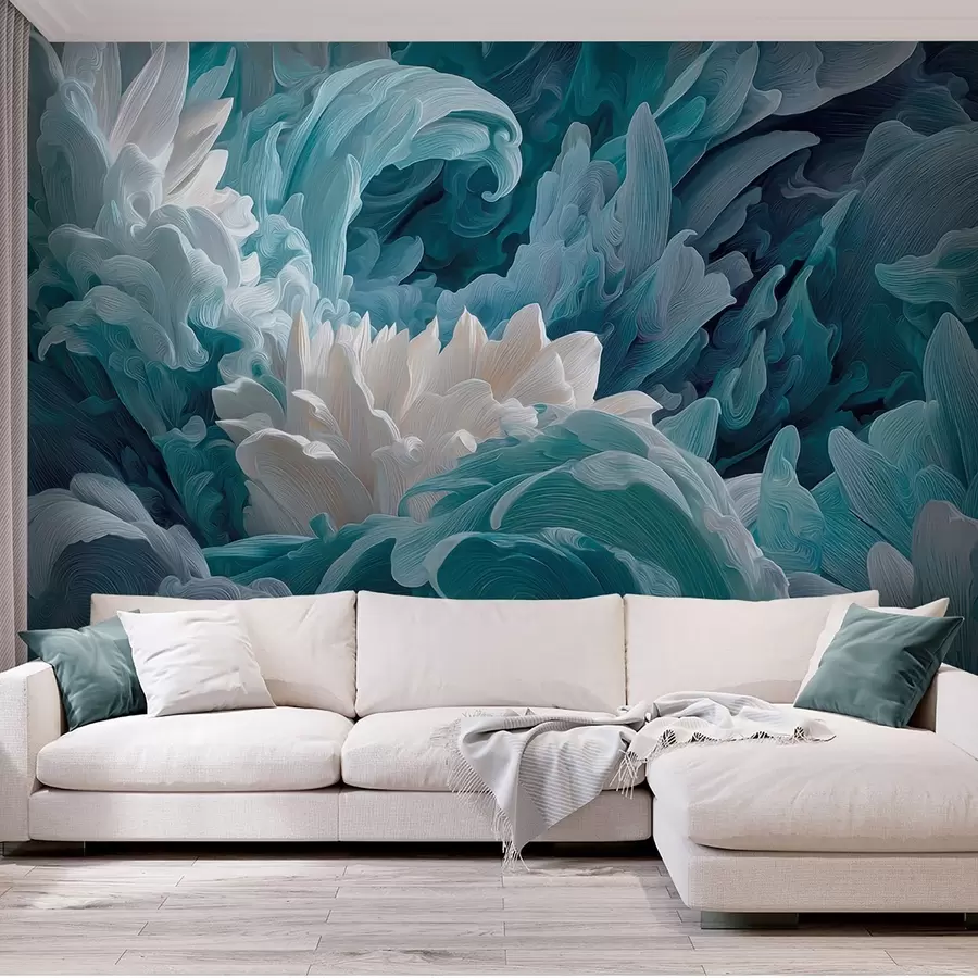 Wall murals Dance of petals and ocean waves in blue hues w09454 buy UK - Uwalls.co.uk wall murals Dance of petals and ocean waves in blue hues w09454