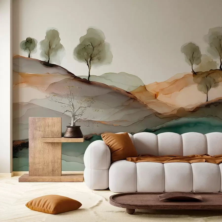 Wall murals Abstract landscape in alcohol ink style — hills and trees in pastel tones w09457 buy UK - Uwalls.co.uk wall murals Abstract landscape in alcohol ink style — hills and trees in pastel tones w09457