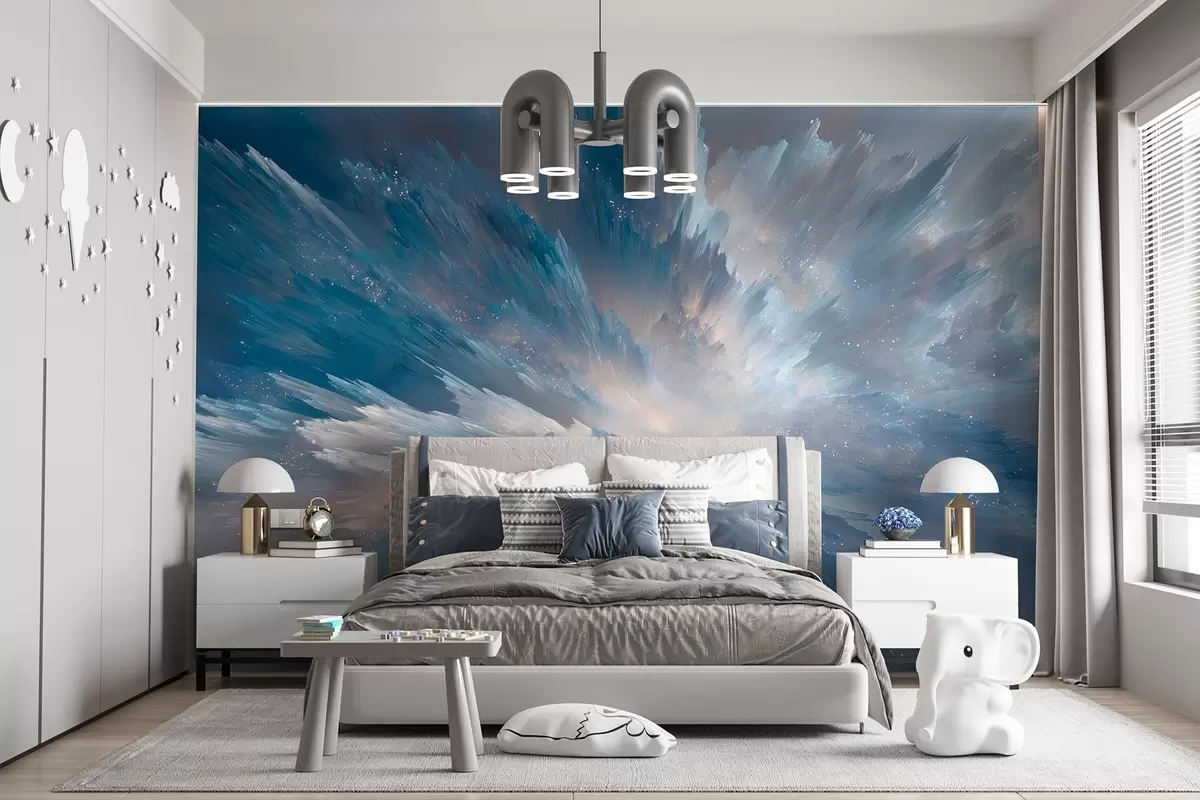 wall murals Abstract cosmic sky glow in icy blue tones w09461