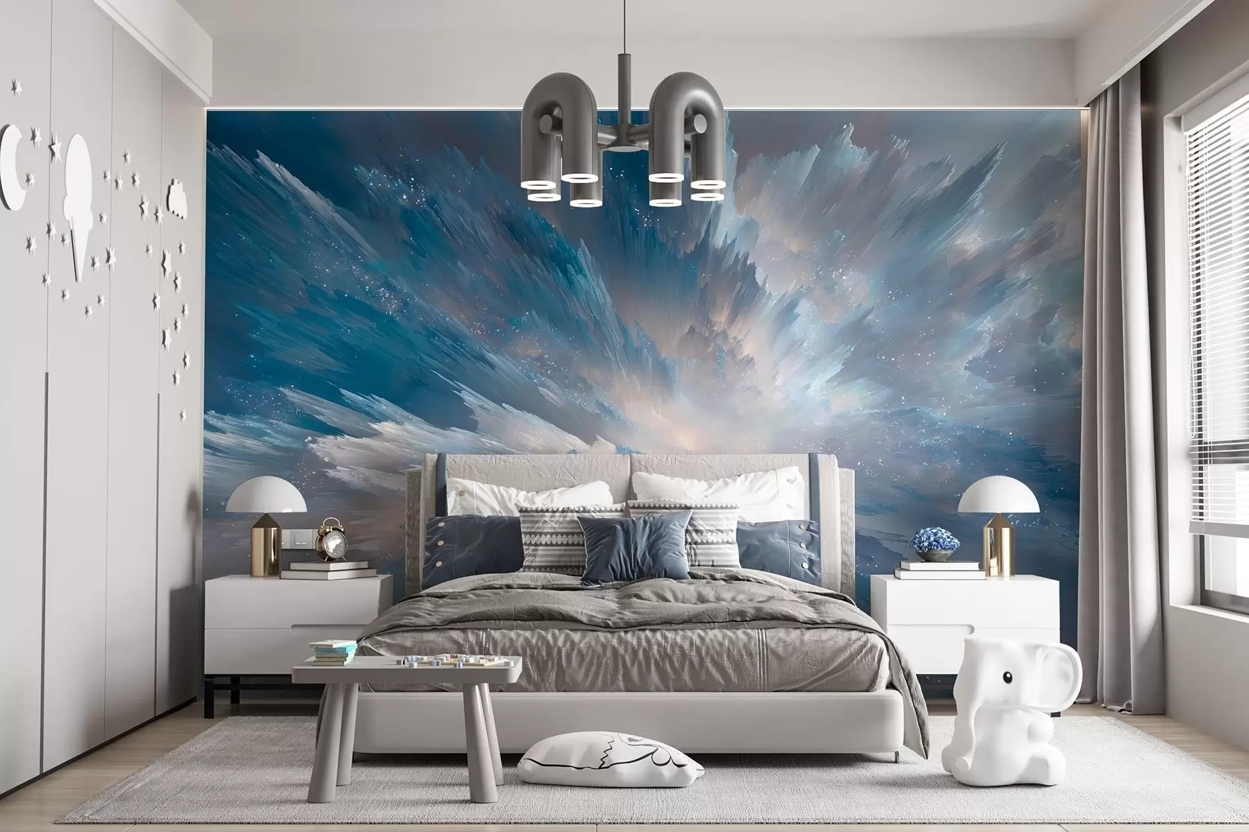 wall murals Abstract cosmic sky glow in icy blue tones w09461