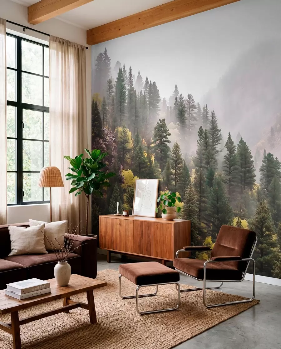wall murals Wooded Slopes in Mist w09463