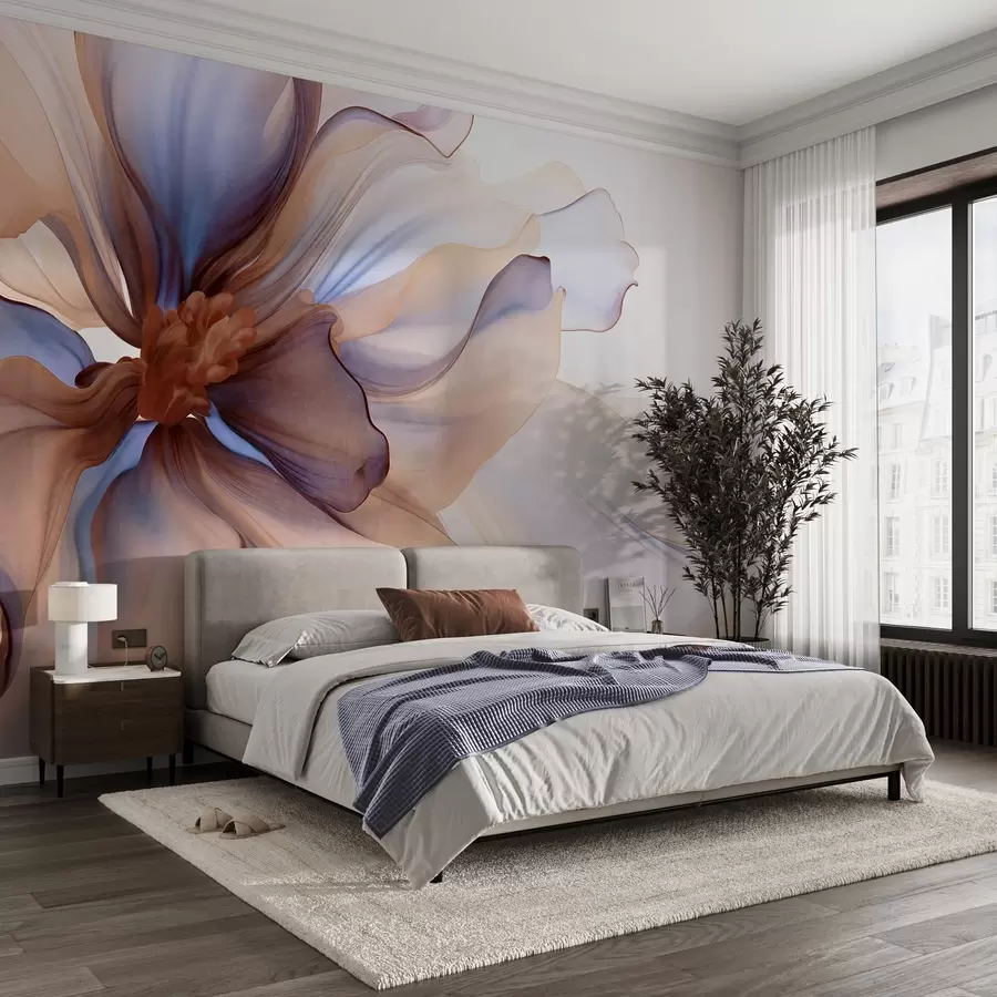 Wall murals Detailed large textured flower with white, blue and brown petals, on white background w09498 buy UK - Uwalls.co.uk wall murals Detailed large textured flower with white, blue and brown petals, on white background w09498