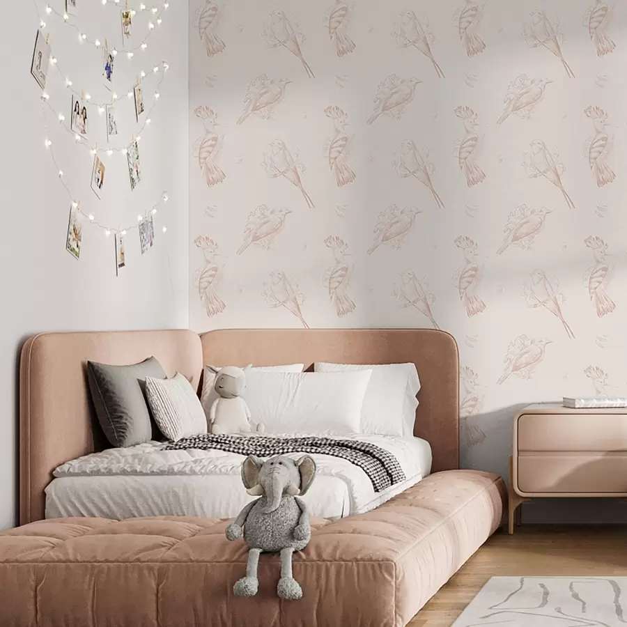 wall murals Bird toile: sketch birds on peach-cream a00656v2
