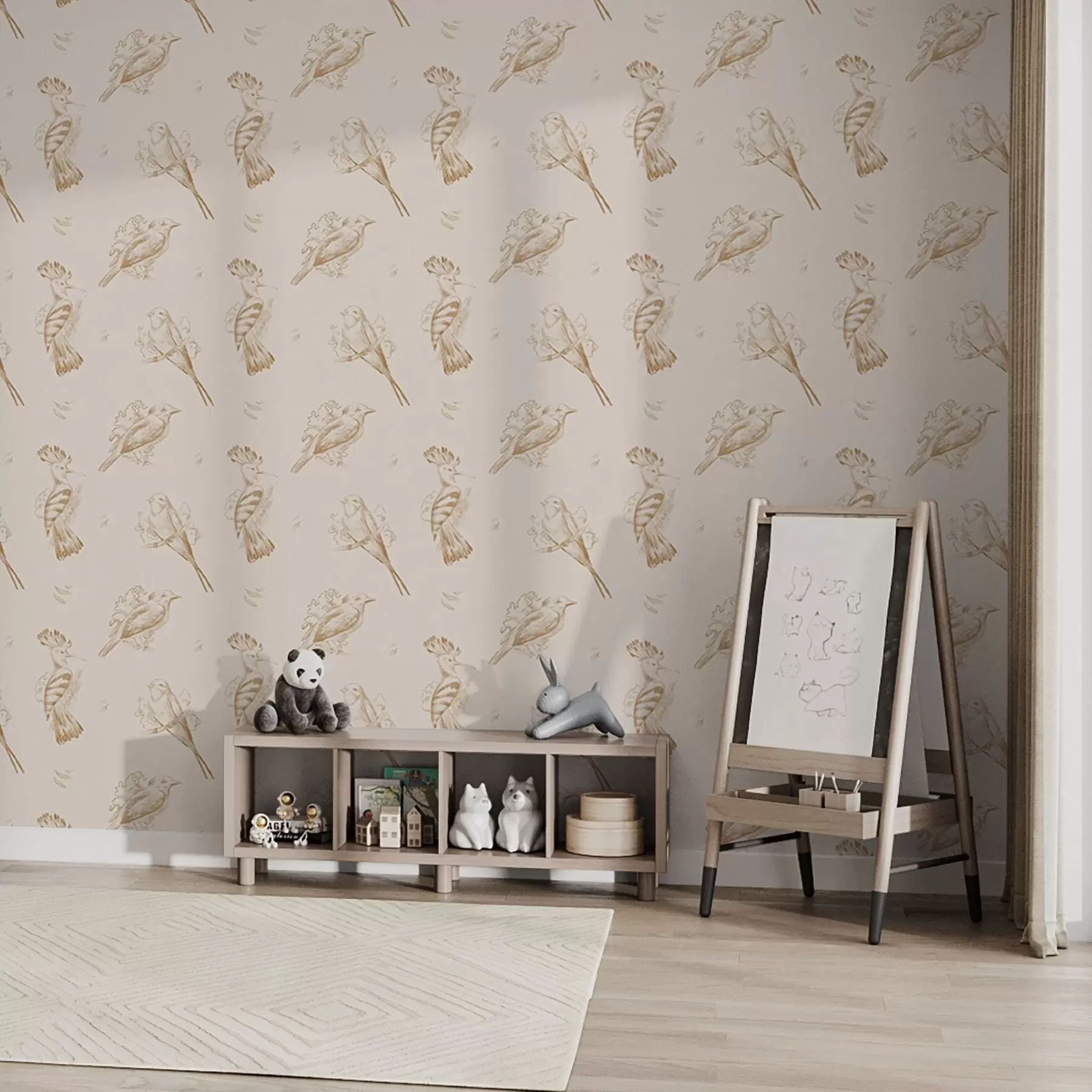 wall murals Bird toile: sketch birds on warm beige a00656v3