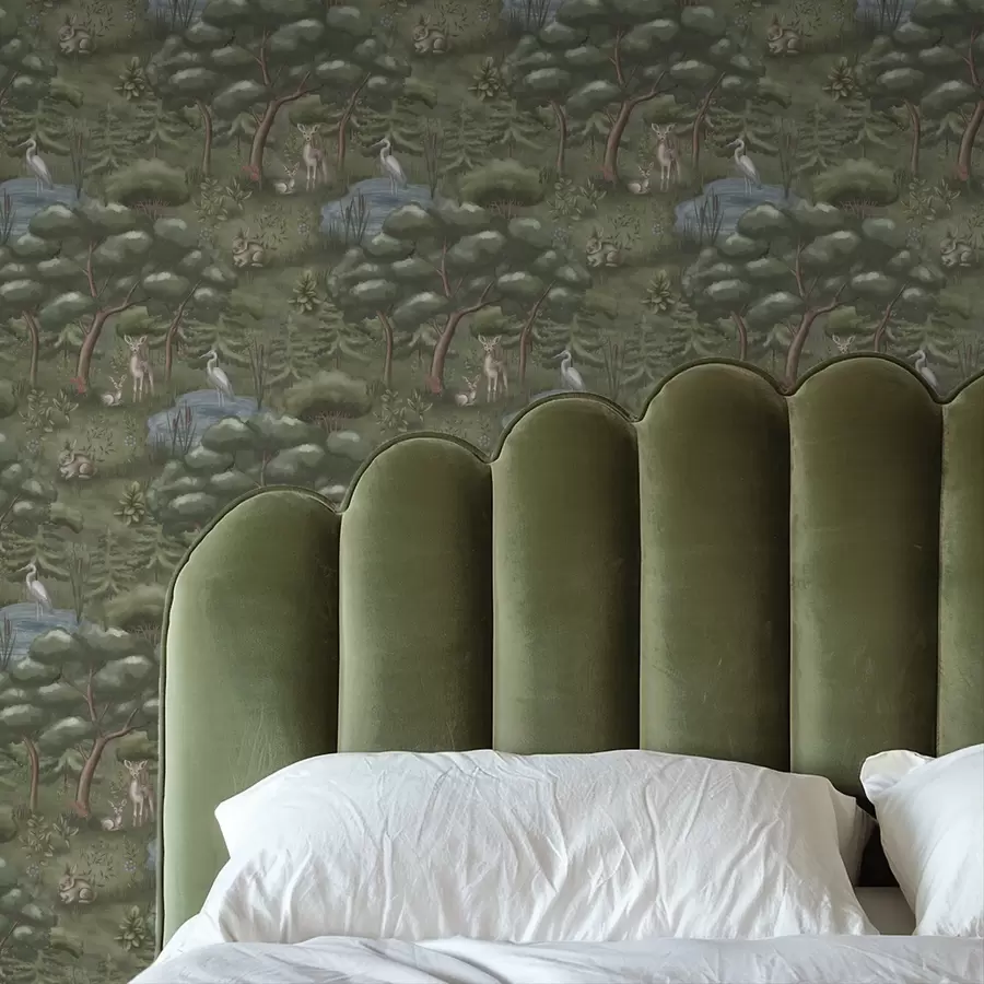 wall murals Forest glade with fawns, rabbits and herons a00680