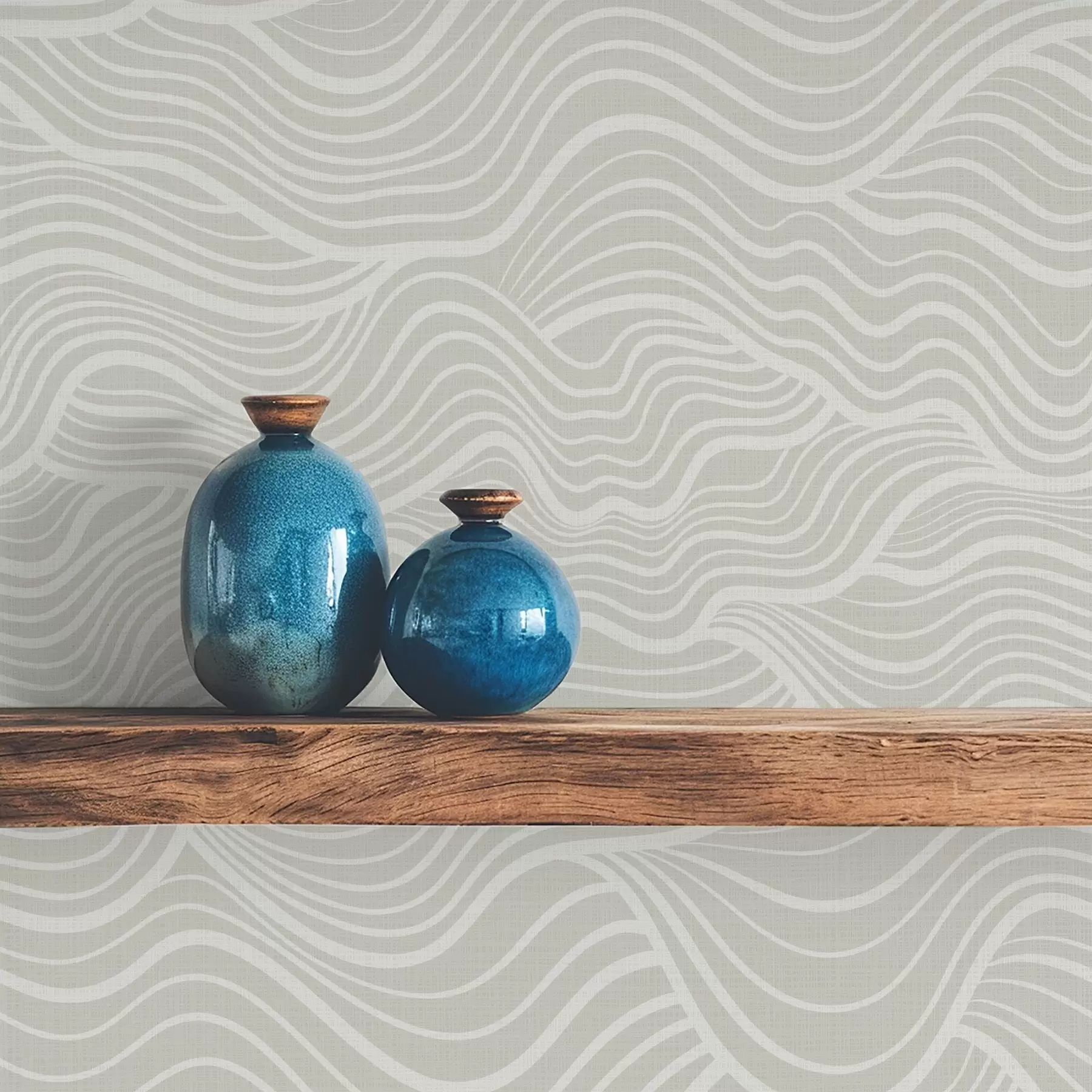 wall murals Waves on gray-olive background with fabric texture a00681