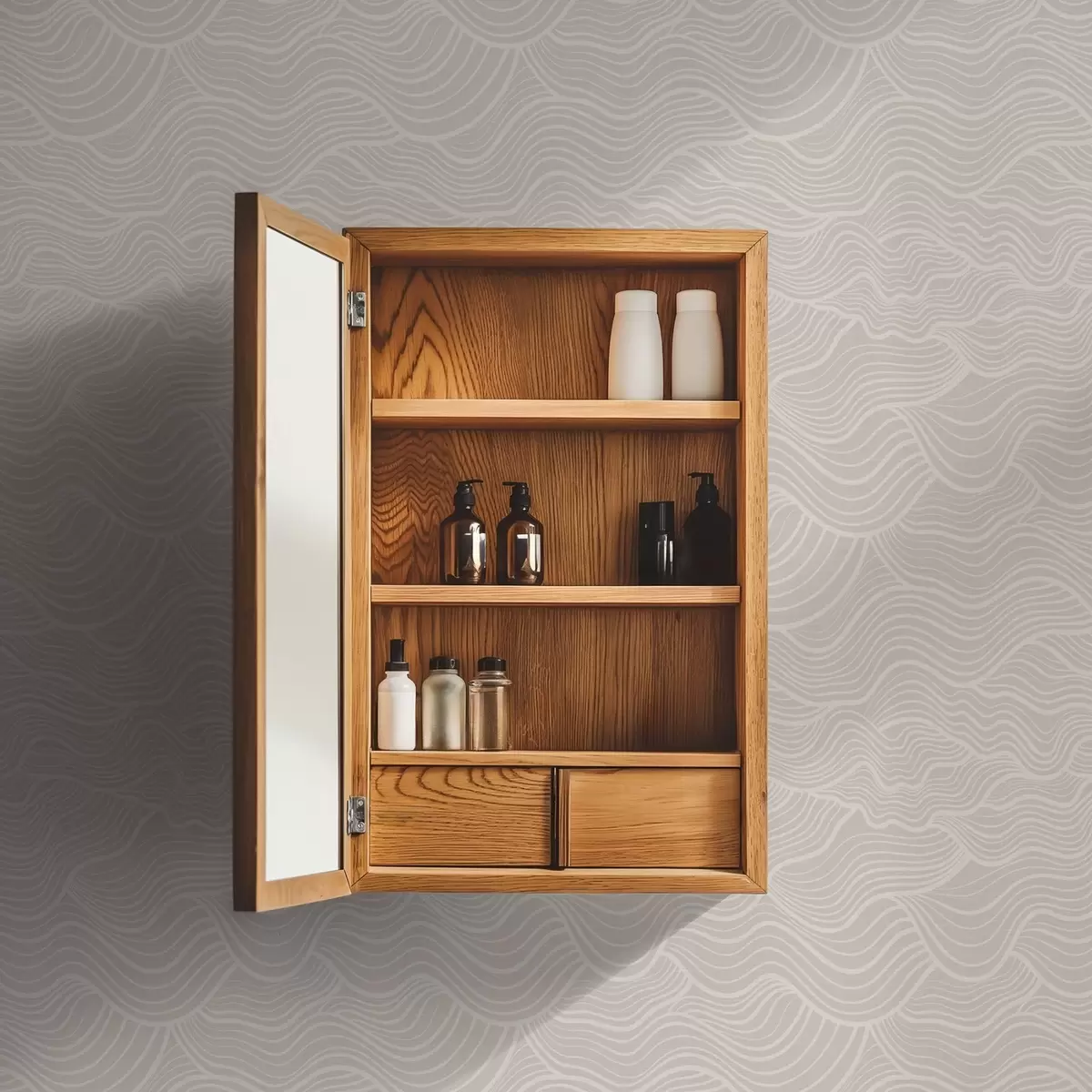 Wallpaper Tone-on-tone wavy lines on warm beige a00681v1