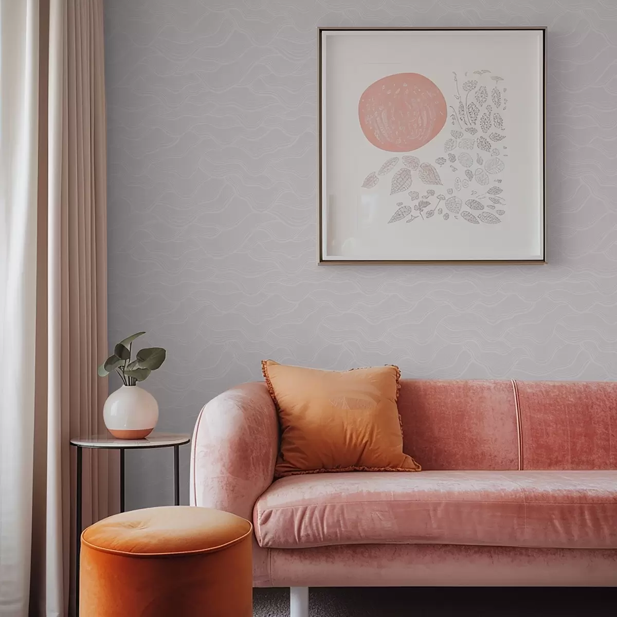 Wallpaper Pastel pink ground with wavy lines a00682v3